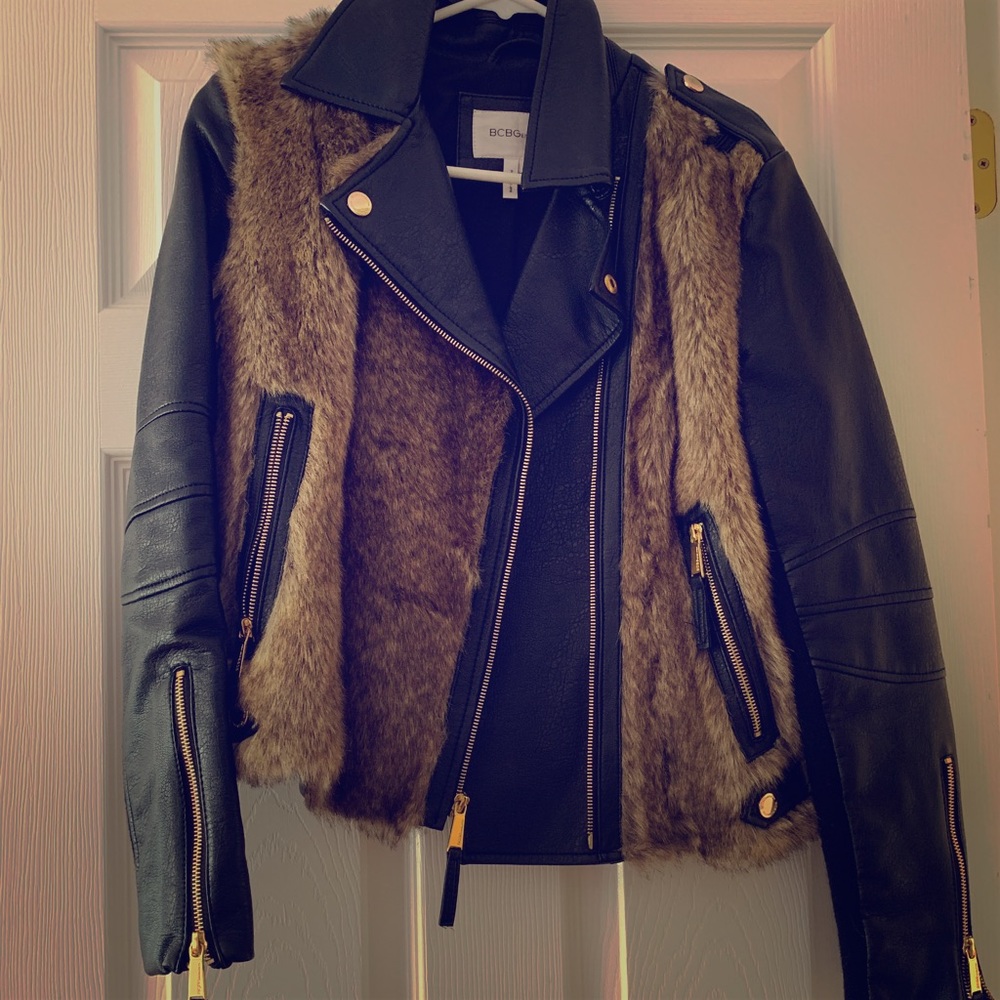 BCBG Leather and fur jacket